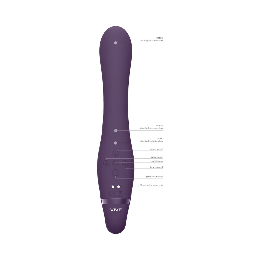 VIVE SUKI Rechargeable Triple Motor Pulse-Wave Vibrating Silicone Strapless Strap-On