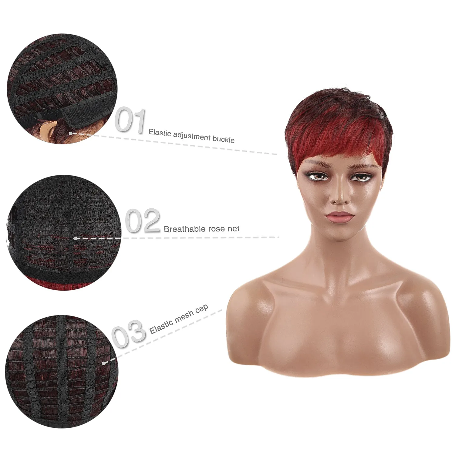 Vivian | Wine Red Short Pixie Cut Wavy Synthetic Hair Wig
