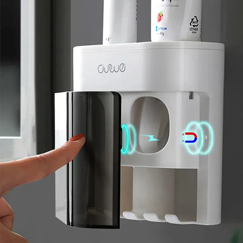 Wall Mountable Automatic Toothpaste Squeezer Toothpaste Dispenser Magnetic Toothbrush Holder Toothpaste Rack Bathroom Accessories