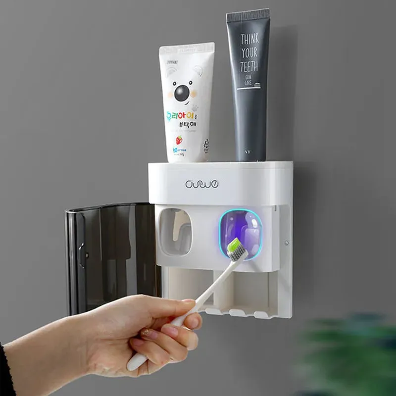 Wall Mountable Automatic Toothpaste Squeezer Toothpaste Dispenser Magnetic Toothbrush Holder Toothpaste Rack Bathroom Accessories