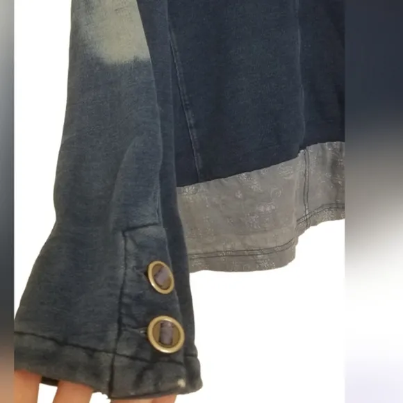 We the Free / Free People distressed soft jean denim cotton hooded blazer jacket