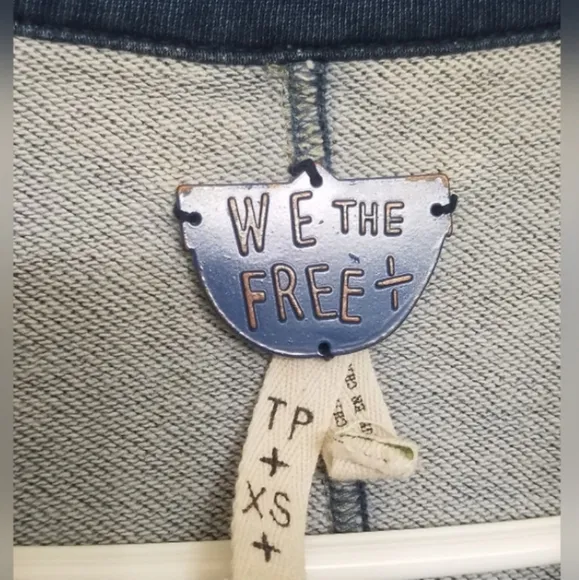 We the Free / Free People distressed soft jean denim cotton hooded blazer jacket