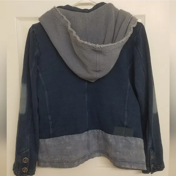 We the Free / Free People distressed soft jean denim cotton hooded blazer jacket