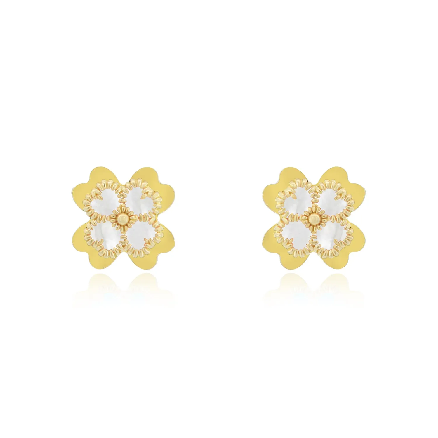 White Enamel Four Leaf Clover Stud Earrings