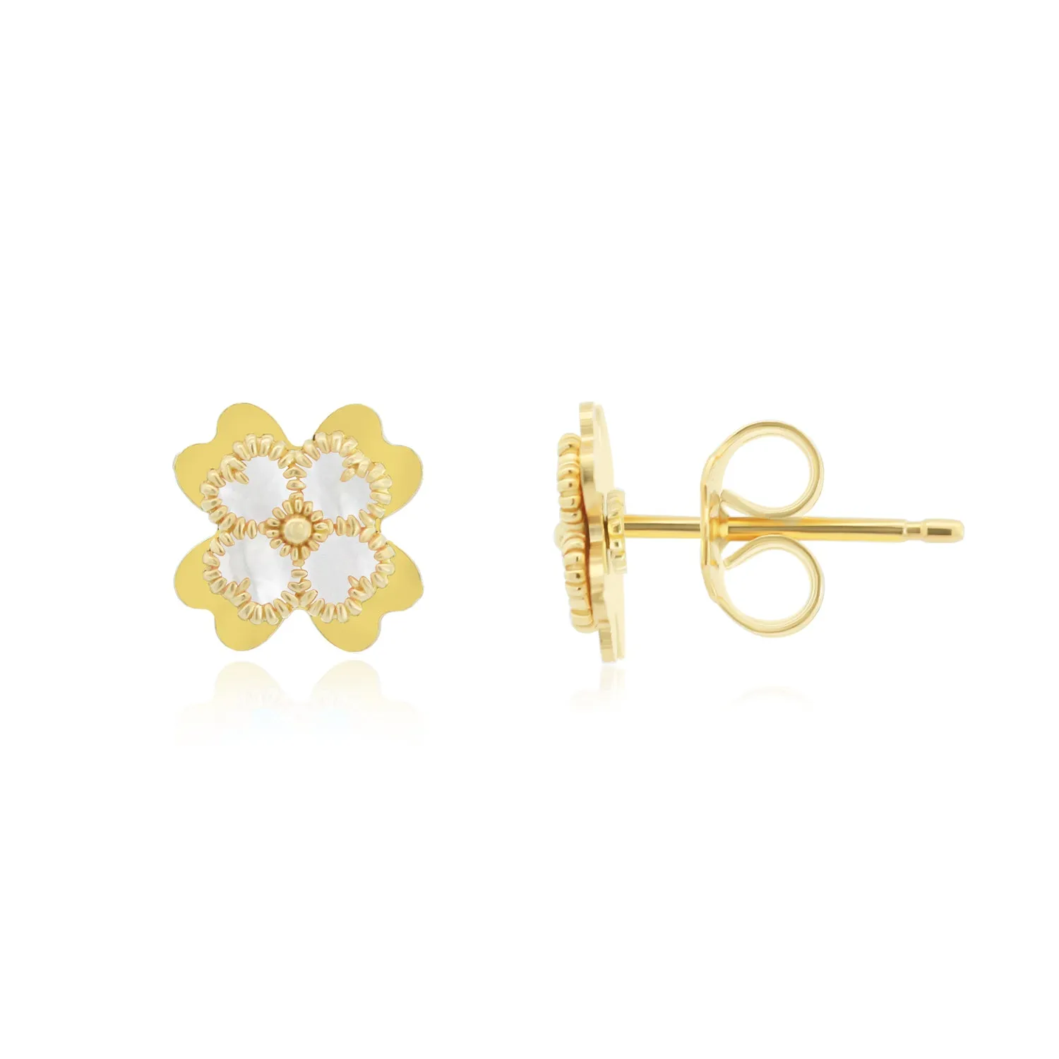 White Enamel Four Leaf Clover Stud Earrings