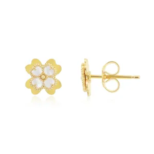 White Enamel Four Leaf Clover Stud Earrings