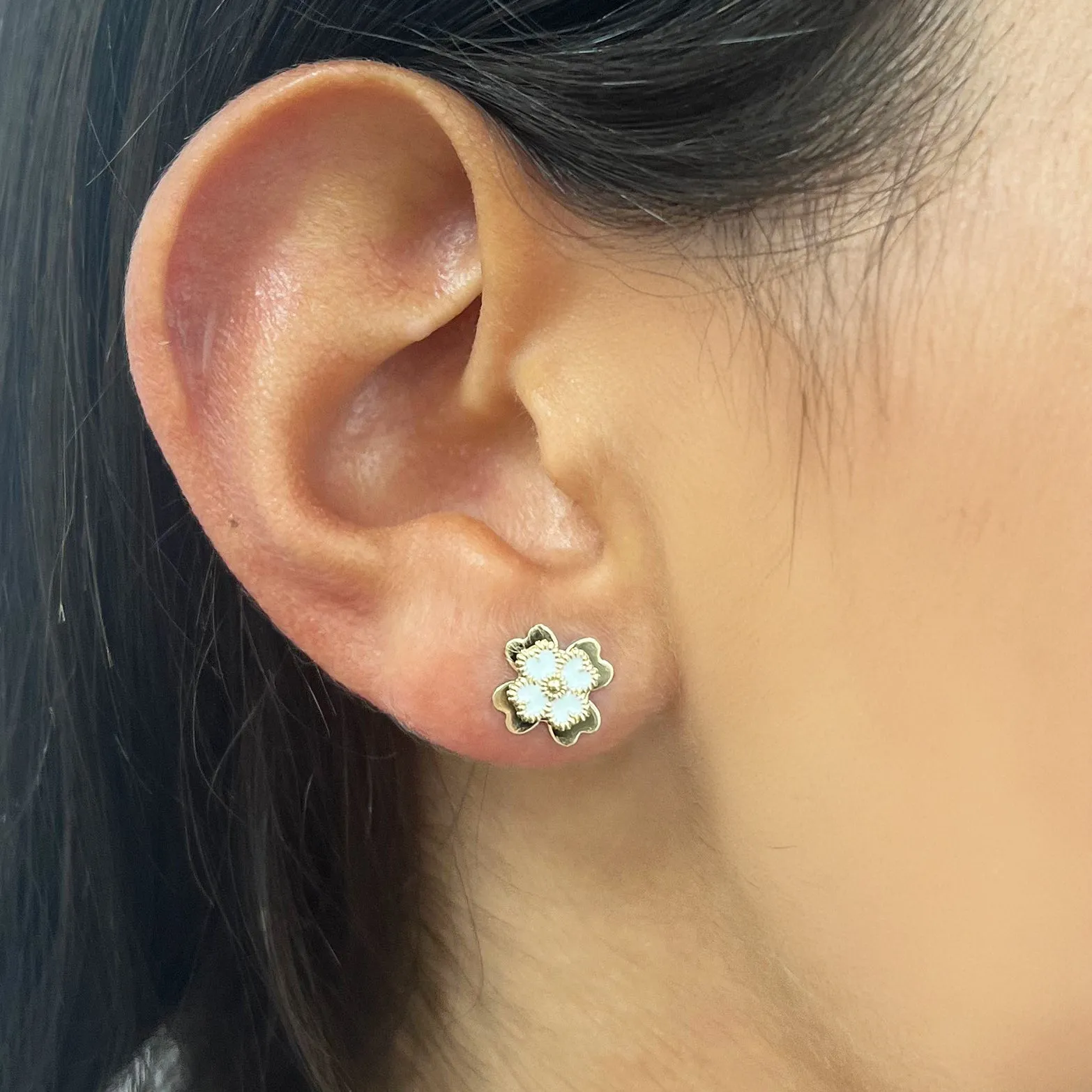 White Enamel Four Leaf Clover Stud Earrings