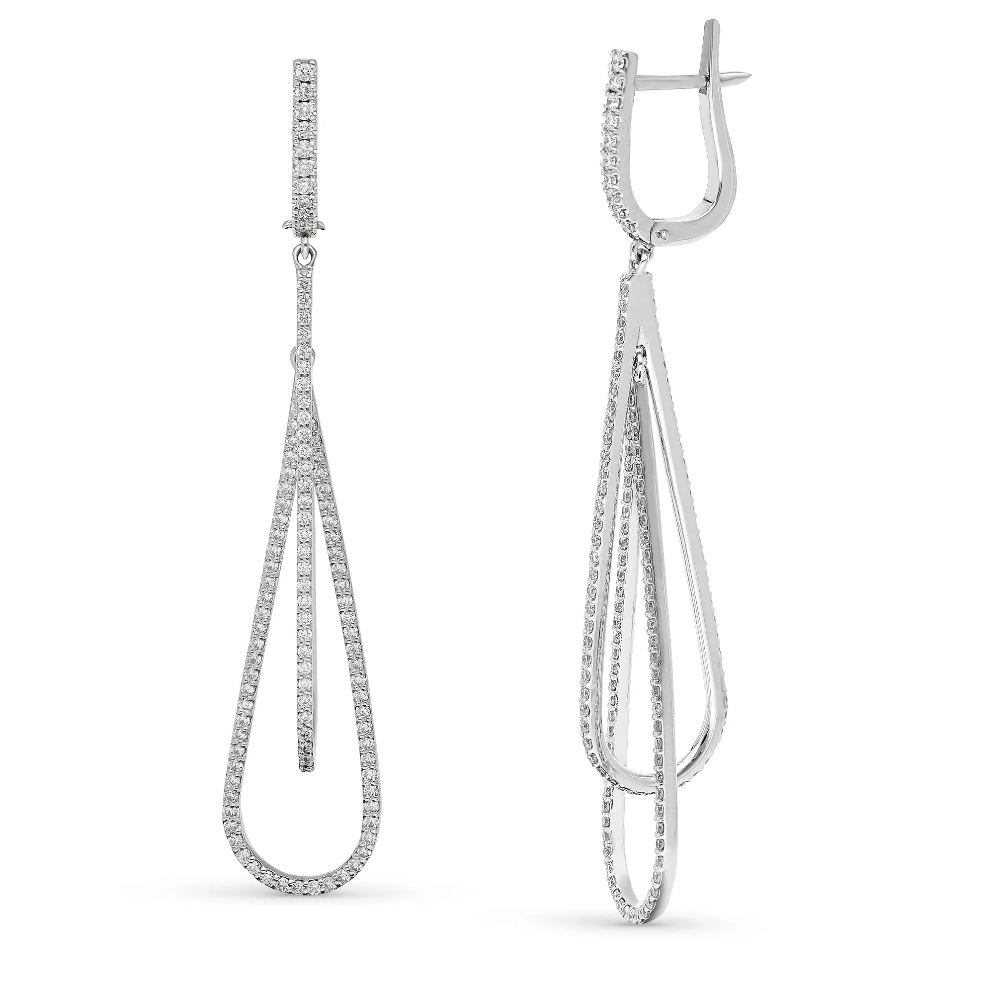 White Gold Diamond Interlocking Drop Earrings - 1.8 Carat