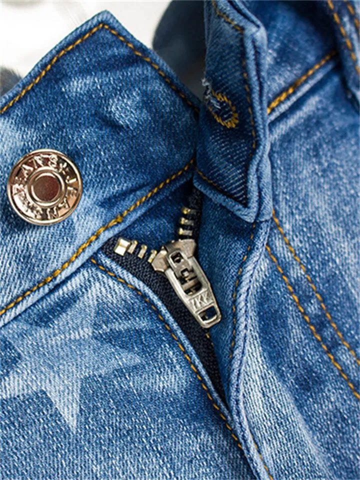 Women's Contrast Color Star Print Fashion Denim Jeans