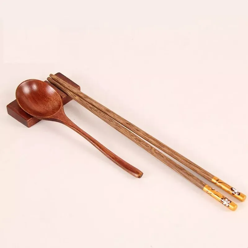 Wooden Chopsticks & Spoon With Chinese Style Rest Holders