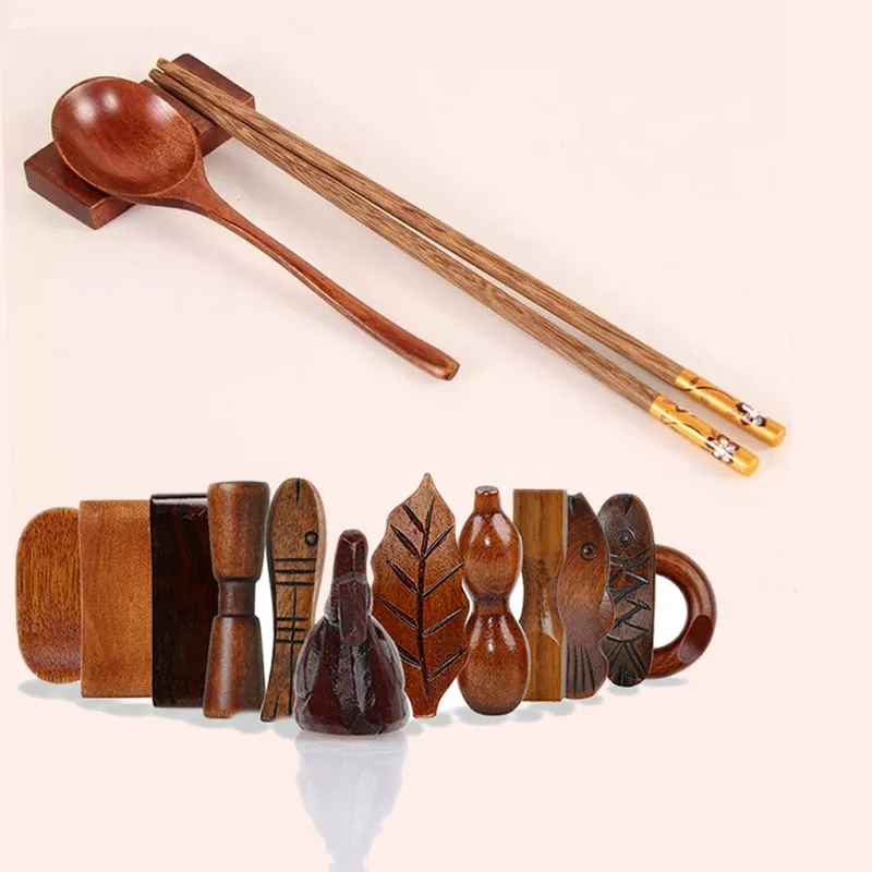 Wooden Chopsticks & Spoon With Chinese Style Rest Holders