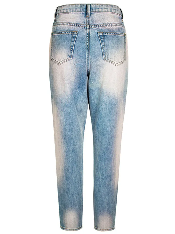 Youth Campus Casual Style Harem Pants Washed Effect Denim Jeans for Women