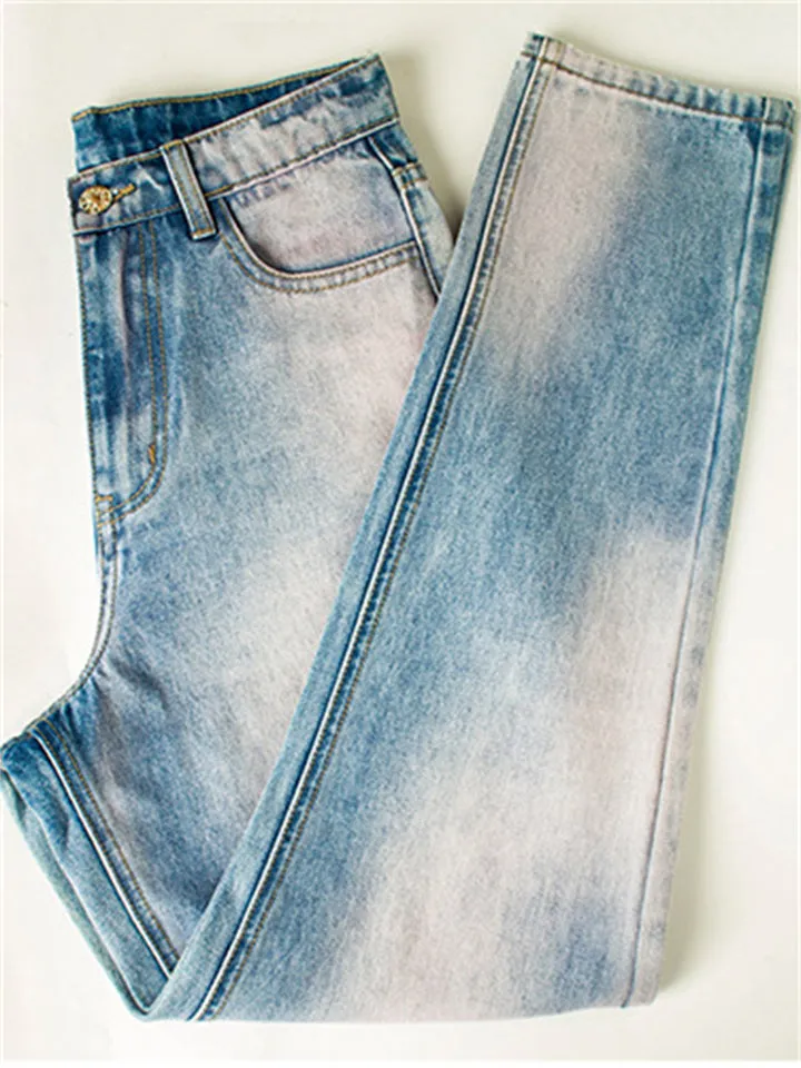 Youth Campus Casual Style Harem Pants Washed Effect Denim Jeans for Women