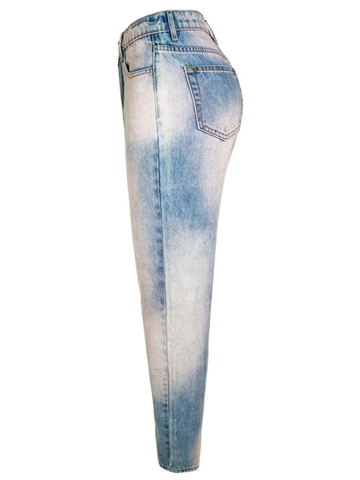 Youth Campus Casual Style Harem Pants Washed Effect Denim Jeans for Women