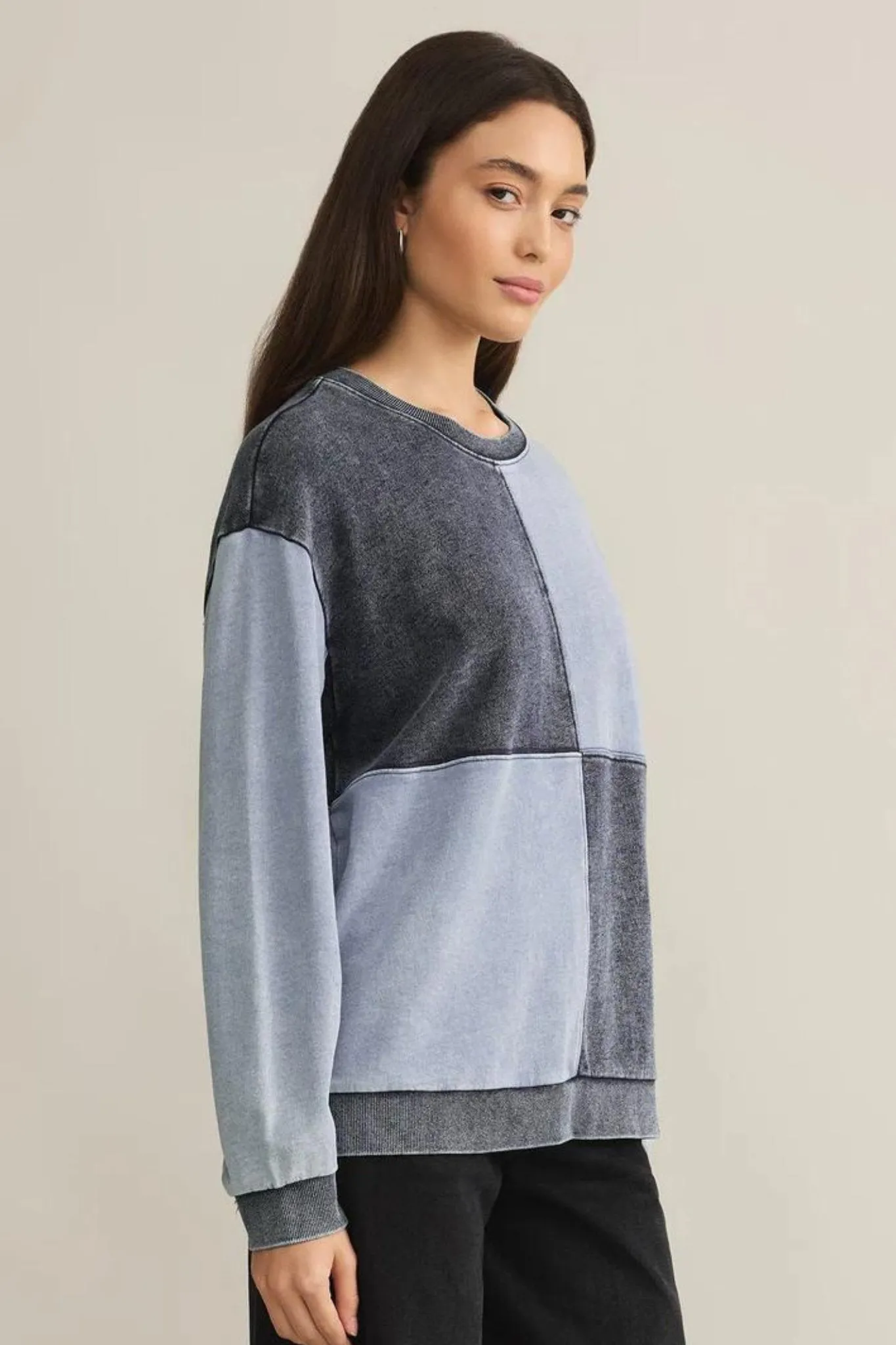 Z Supply: Fair & Square Denim Sweatshirt in Washed Indigo