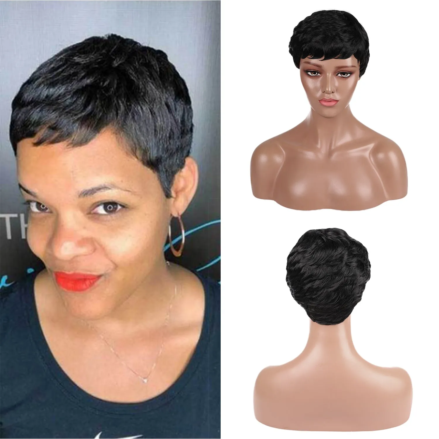 Zaela | Black Short Pixie Cut Wavy Synthetic Hair Wig