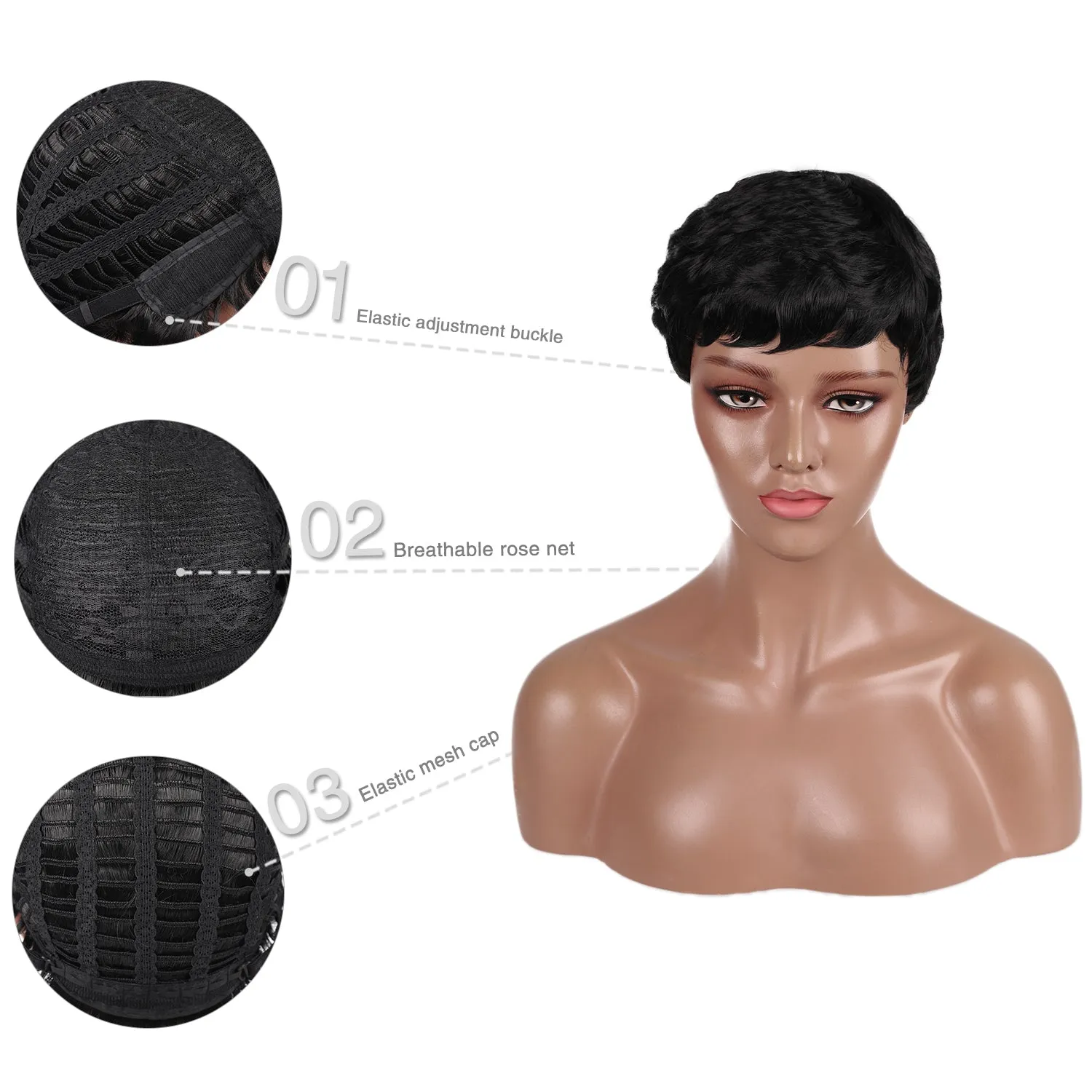 Zaela | Black Short Pixie Cut Wavy Synthetic Hair Wig