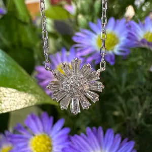Zeghani Cluster Diamond Flower Pendant 14K White Gold Necklace ZP1202