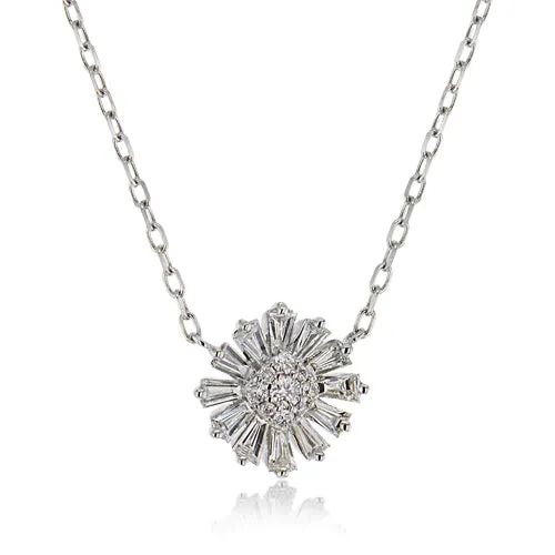 Zeghani Cluster Diamond Flower Pendant 14K White Gold Necklace ZP1202